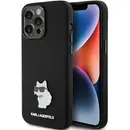 Husa Karl Lagerfeld Silicone Choupette Metal Pin case for iPhone 15 Pro - black