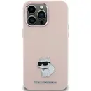 Husa Karl Lagerfeld Silicone Choupette Metal Pin Case for iPhone 15 Plus / 14 Plus - Pink