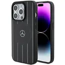 Husa Mercedes Stripes Pattern Leather MagSafe case for iPhone 15 Pro - black