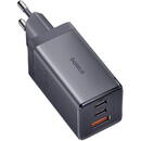 Incarcator de retea Baseus GaN5 Pro Fast Charger 65W, 2 x USB Type-C 5V/3A, 1 x USB 5V/3A, cablu fast charging Type-C la Type-C 1m inclus, Gri