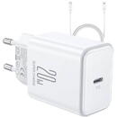 Incarcator de retea JOYROOM JR-TCF06 Flash PD, 20W, USB tip C+ cablu inclus USB tip C - Lightning, alb