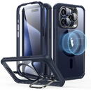 Husa Husa pentru iPhone 15 Pro + Folie - ESR Armor Tough Kickstand HaloLock - Clear Dark Blue