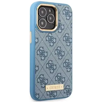 Husa Guess GUHMP14LU4GPRB iPhone 14 Pro 6.1" blue/blue hard case 4G Logo Plate MagSafe