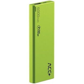 Baterie externa Maxcom ACC+ THIN, Fast Charge, 6000 mAh, Cablu MicroUSB inclus, Verde