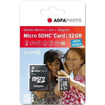 Card memorie AgfaPhoto 32GB 100MB/s U1 V10 plus adaptor