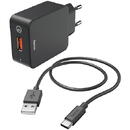 Incarcator de retea Hama Charger Kit, USB Type-C, QC 3.0, 3 A, black