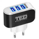 Ted Electric Alimentator (Incarcator) de la retea (230V) la 3 x USB maxim 3,1A TED288084 - PM1