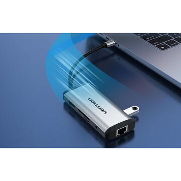 USB-C to USB-C Docking Station, 3x USB3.0, PD 0.15m Vention THAHB, gray