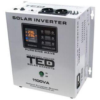 Invertor Solar Fotovoltaic Monofazat Off-Grid Ted Electric 12V 1100VA 700W MPPT cu unda sinusoidala pura