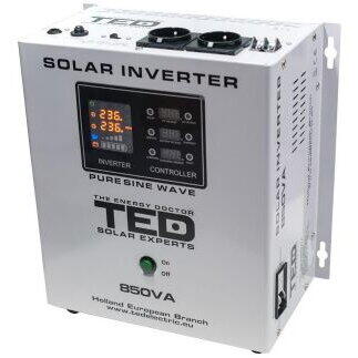 Invertor Solar Fotovoltaic Monofazat Off-Grid Ted Electric 12V 850VA 500W MPPT cu unda sinusoidala pura