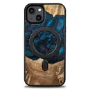 Husa Wood and resin case for iPhone 15 Plus MagSafe Bewood Unique Neptun - navy blue and black
