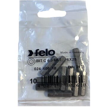 Set 10 biti Felo, seria Industrial profil HEX, C6.3, HX6.0, 25mm