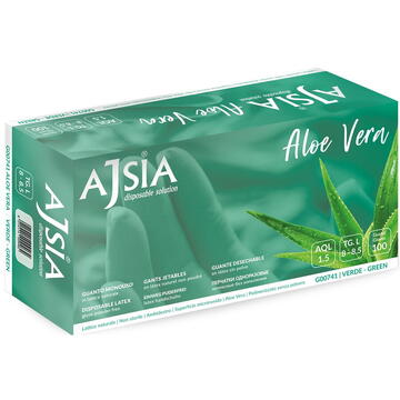 Manusi latex AJSIA Aloe Vera, unica folosinta, nepudrate, 0.16mm, 100 buc/cutie - verzi - marime S