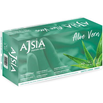 Manusi latex AJSIA Aloe Vera, unica folosinta, nepudrate, 0.16mm, 100 buc/cutie - verzi - marime XL
