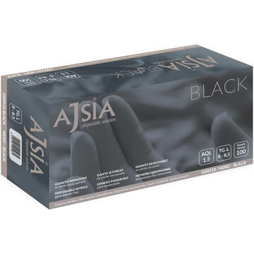 Manusi nitril AJSIA Black, unica folosinta, nepudrate, 0.13mm, 100 buc/cutie - negre - marime S