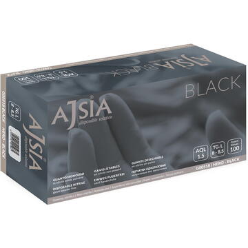 Manusi nitril AJSIA Black, unica folosinta, nepudrate, 0.13mm, 100 buc/cutie - negre - marime XL