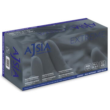Manusi nitril AJSIA Extreme, unica folosinta, nepudrate, 0.13mm, 100 buc/cutie -albastru intens- L