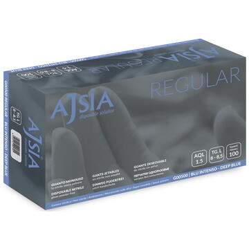 Manusi nitril AJSIA Regular, unica folosinta, nepudrate, 0.10mm, 100 buc/cutie -albastru intens- L