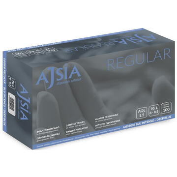 Manusi nitril AJSIA Regular, unica folosinta, nepudrate, 0.10mm, 100 buc/cutie -albastru intens- S