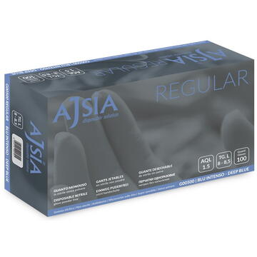 Manusi nitril AJSIA Regular, unica folosinta, nepudrate, 0.10mm, 100 buc/cutie -albastru intens- XL