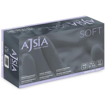 Manusi nitril AJSIA Soft, unica folosinta, nepudrate, 0.09mm, 100 buc/cutie - albastre - marime S