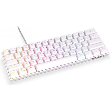Tastatura KRUX Qara Outemu, RGB, Cu fir, USB, Layout US, Alb