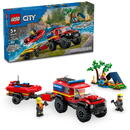 Set Lego City - Camion 4x4 si barca de pompieri, 301 piese