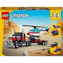 Set LEGO - Creator 3 in 1, Camioneta-platforma cu elicopter, 270 piese