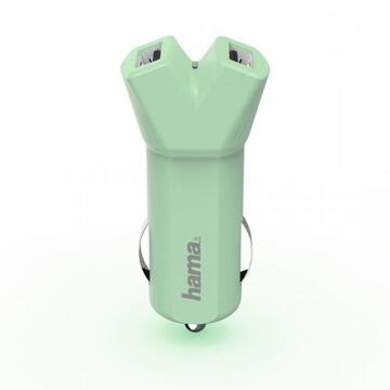 Hama "Design Line" Car Charger, 2x USB, 3.4 A, green