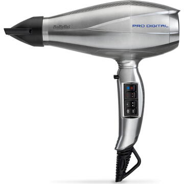 Uscator de par BaByliss Pro Digital Hair Dryer 6000E, 2200 W, functie Turbo, argintiu