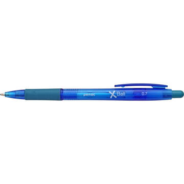 Pix PENAC X Ball, rubber grip, 0.7mm, clema plastic, corp transparent albastru - scriere albastra
