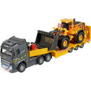 Majorette Volvo Truck FH-16 with trailer and wheel loader, toy vehicle (orange/grey, with light and sound)