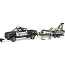 Bruder RAM 2500 police pickup, L+S module, trailer with boat, model vehicle (black/white, including 2 figures)
