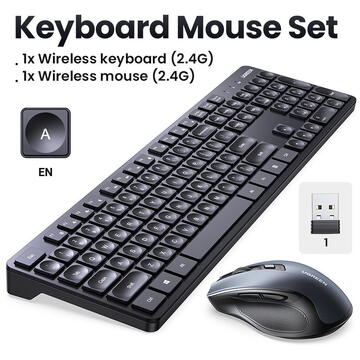 Kit Tastatura si Mouse UGREEN "MK006", wireless 2.4 G, 104 taste format standard, mouse 1000dpi, 3/1 butoane, necesita 3 baterii AA (nu sunt incluse), negru