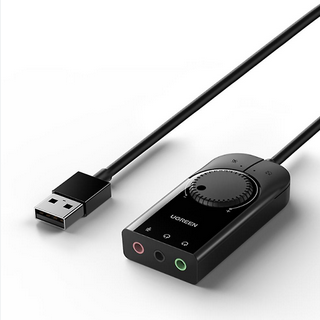 Placa de sunet UGREEN CM129 convertor stereo USB(T) la 2 x Jack 3.5" sound si 1 x 3.5" mic, control volum si buton mute sound si mic, lungime cablu 1m, negru