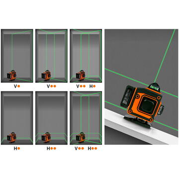 Handy Set nivelă laser - max 15 m - 16 laser verde 3D / 360 °