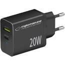 EZC105K QUICK POWER CHARGER 20W USB-C, USB-A QC 3.0 Negru