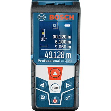 0601072H00 Telemetru cu laser Bosch GLM 500,50 m domeniu maxim lucru, 635nm dioda laser, ±1.5mm precizie, IP 54, 1/4" prindere, Albastru