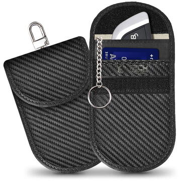 Huse chei auto Husă  TECH-PROTECT KLR100, fără cheie, cu blocare a semnalului RFID, din carbon