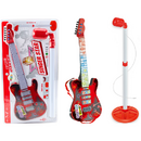 Lean Toys Stativ de chitară electrică cu microfon, alimentat cu baterii, roșu
