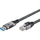 goobay Ethernet cable USB-A 3.2 Gen1 male > RJ-45 male, LAN adapter (black/silver, 1 meter)
