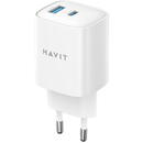 Incarcator de retea HAVIT 6950676206340 UC30 EU 1x USB-A + 1x USB-C 33W Alb