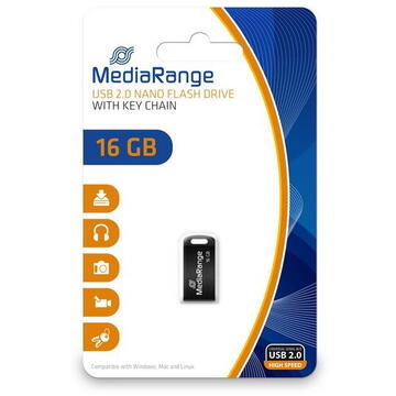Memorie USB MediaRange MR921, 16GB, USB 2.0, Negru