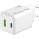 Incarcator de retea MediaRange MRMA113-2 GaN 1xUSB-A +1x USB-C PD3.0 QC3.0 45W Alb